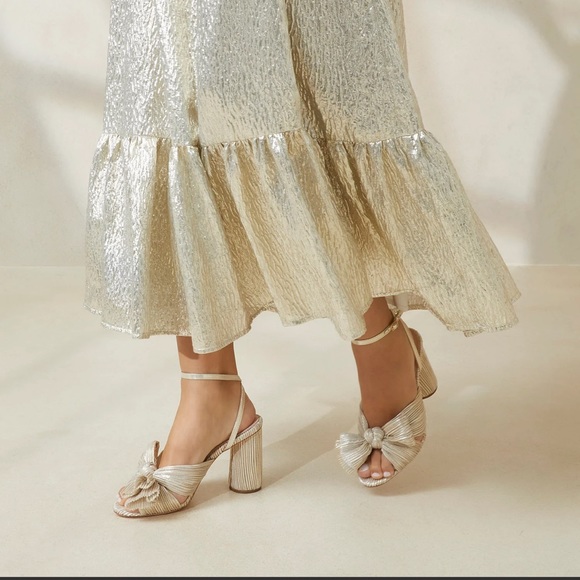 Loeffler Randall Shoes - Loeffler Randall Camellia Platinum Gold Pleated Knot Bow Sandals- new